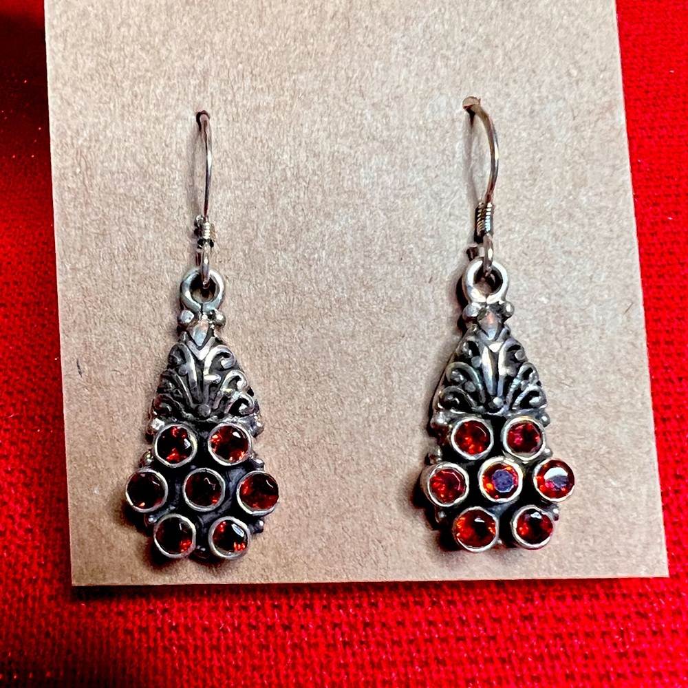 Sterling Silver and Garnet Earrings in .925 Sterling silver